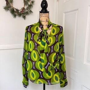 Zara Purple and Green Printed Crossed Blouse NWT